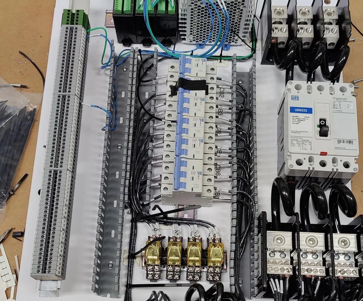 Control panel with PLC, I/O and wiring, built for an OEM machine